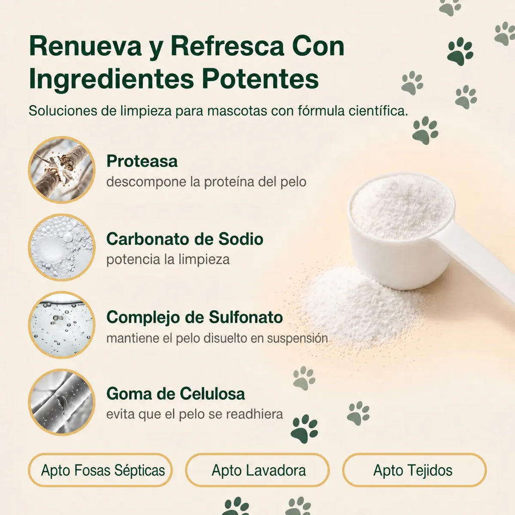 Ingredientes de Draen: proteasa, carbonato de sodio, complejo de sulfonato y goma de celulosa