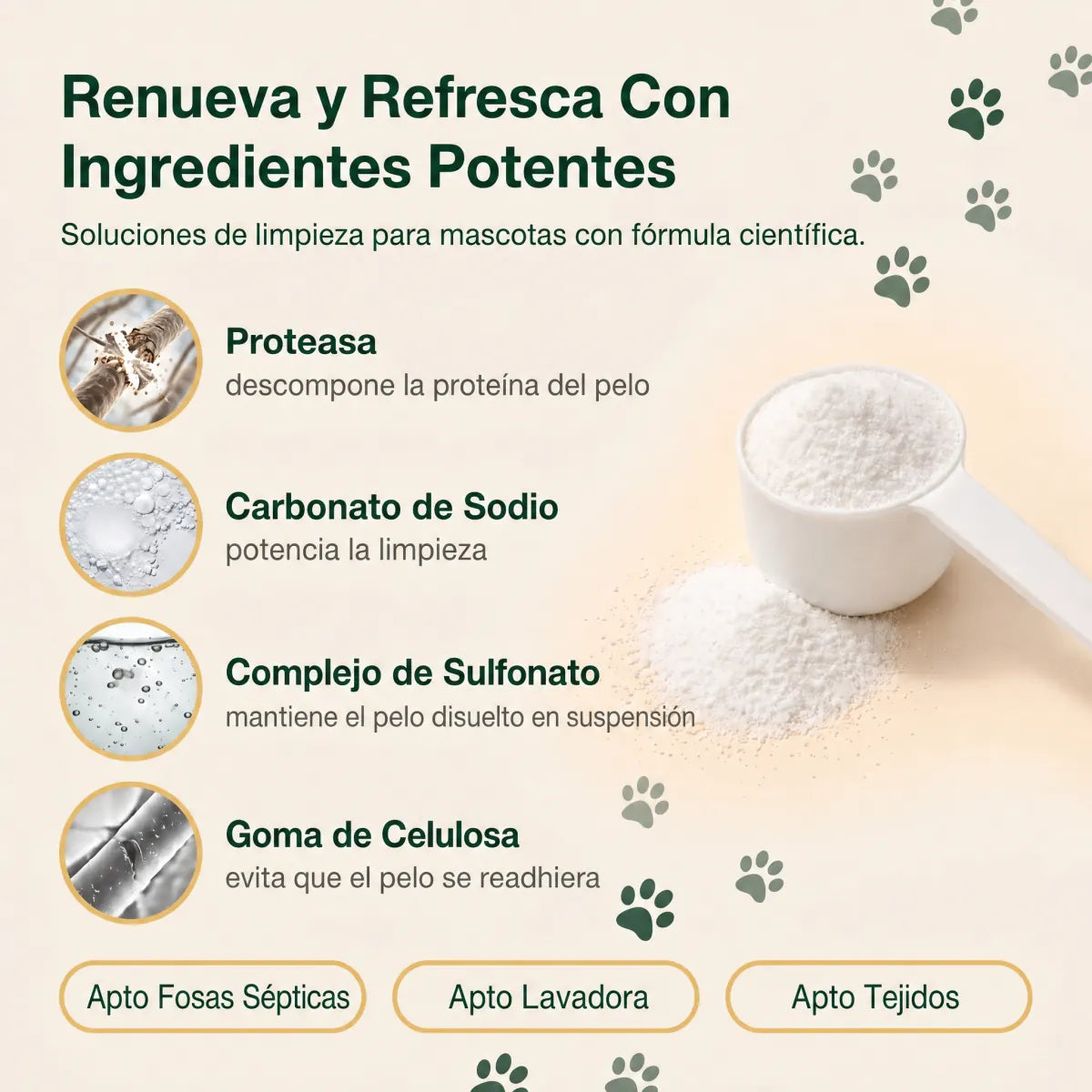 Ingredientes de Draen: proteasa, carbonato de sodio, complejo de sulfonato y goma de celulosa