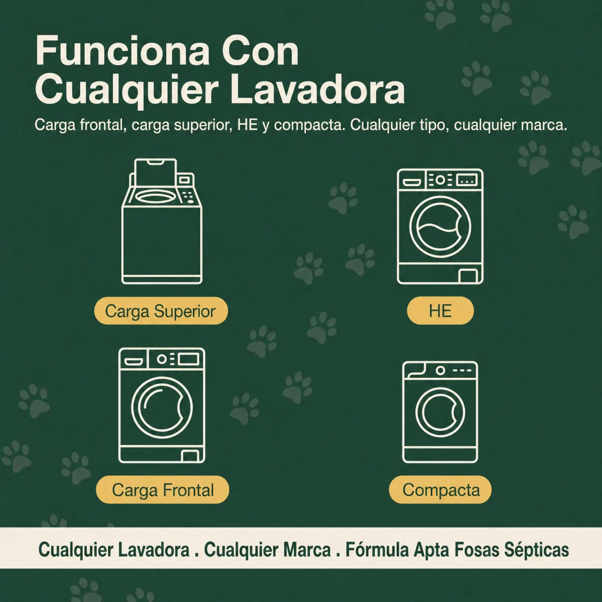Funciona con cualquier lavadora: carga frontal, superior, HE y compacta