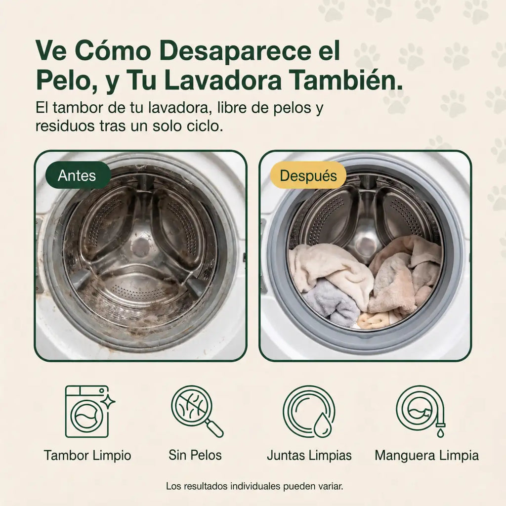 Antes y despues: el tambor de la lavadora libre de pelos tras un ciclo