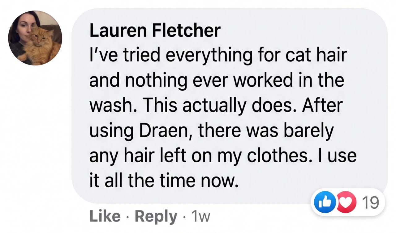 Facebook review comment - Lauren Fletcher, Draen pet hair dissolver Imagen